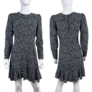 Boden Womens Size 4 Black Dotty Daisy Floral Long Sleeve Flippy Mini NEW Dress